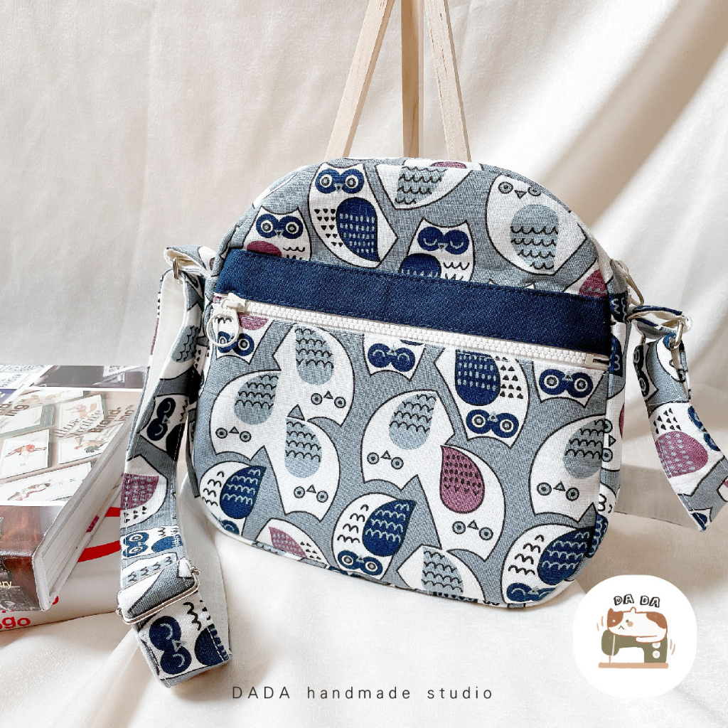 【現貨】藍色貓頭鷹蛋型背包 斜背包 肩背包 手提袋 收納袋 餐盒袋 手工製作