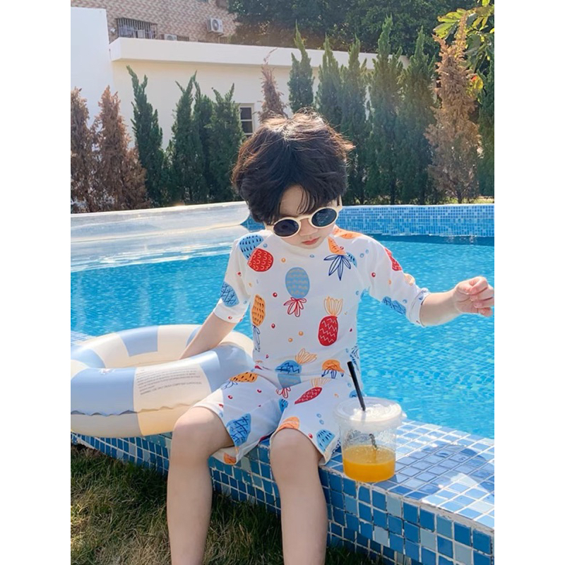 預購 鳳梨 韓國ins兒童泳衣男女小童寶寶嬰兒可愛潮菠蘿防曬速干連體游泳衣