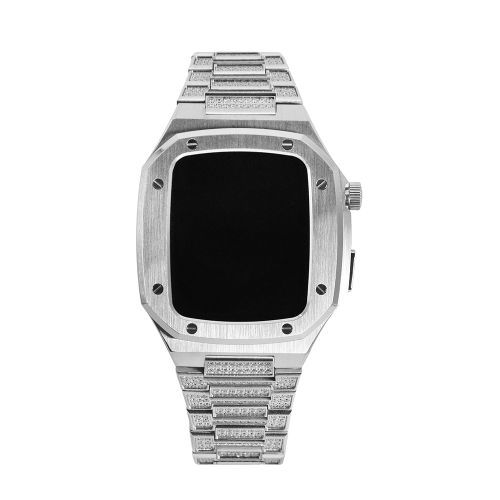 APPLE WATCH 蘋果手錶保護殼 |  銀色錶殼 銀爪鑲鑽錶帶 44mm