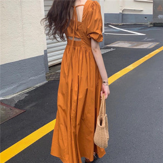洋裝 小禮服夏季韓版2023新款收腰顯瘦中長款小心機法式桔梗裙短袖連身裙子女MB123-C 3700