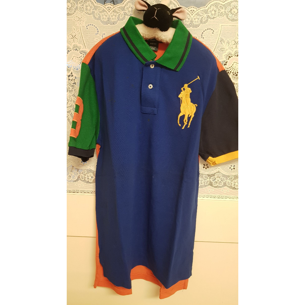 大男童 RL 拼色 polo衫 大馬標 Ralph Lauren M 10/12 二手少穿 但胸前有點點