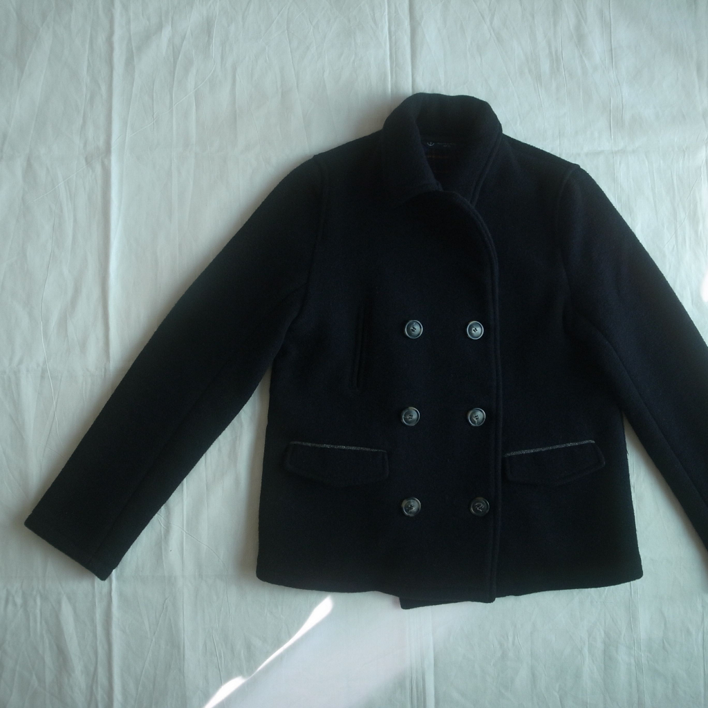 日本 PAR ICI 羊毛80 雙排扣 格紋 短大衣 黑色