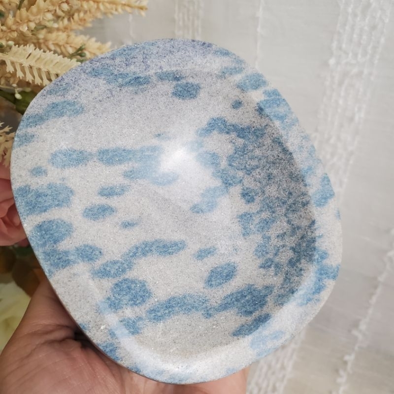 元水晶🎈約920公克重 天然 K2 blue 藍銅礦與長石共生 世界第二高峰K2峰 聚寶盆肥皂盒碗 可愛藍點點特多