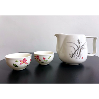 蓮花白色陶瓷 茶杯2入 白色陶瓷 茶壺 茶具組
