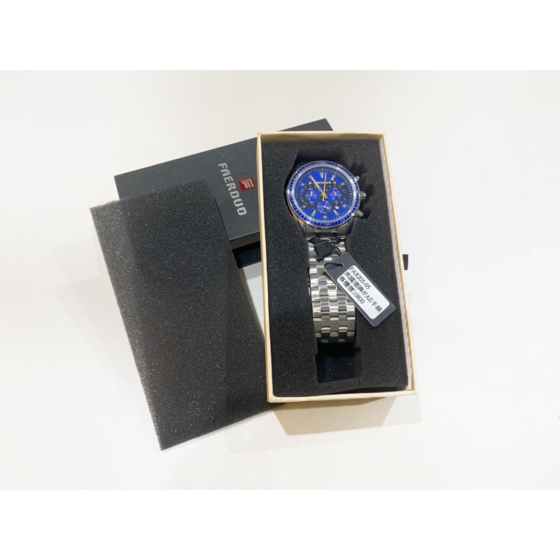 全新FAERDUO美國潮牌/FAE手錶 三眼手錶 FAERDUO 手錶 石英錶 鋼帶錶 指針式手錶