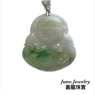 天然彌勒佛玉石墜 白底青 Ａ貨 緬甸翡翠 白K金 K375