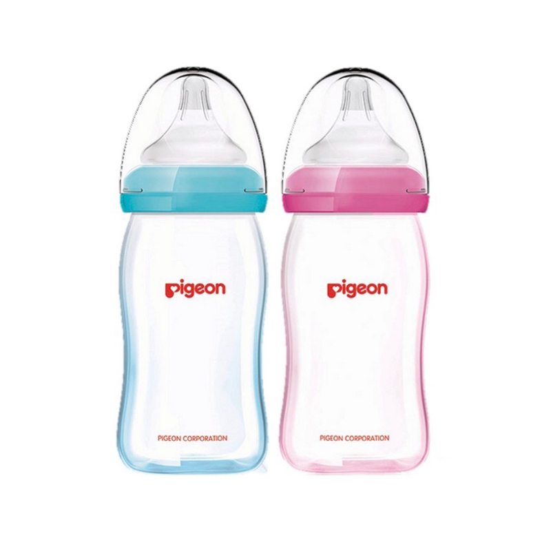Pigeon 貝親 矽膠護層寬口母乳實感玻璃奶瓶 玻璃 奶瓶160ml 藍色