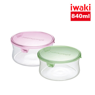 iwaki 日本耐熱玻璃保鮮盒840ml兩入組(粉/綠)