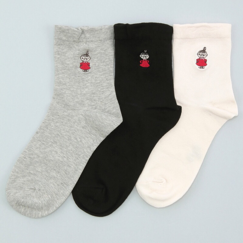 現貨 日本代購 Moomin 小不點 刺繡 襪子 女中筒襪 春夏款 可愛 日系 低筒襪 棉襪 純色 襪子