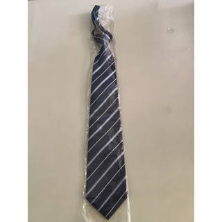 （全新）斜條紋深藍領帶 拉鍊式領帶 男士領帶 上班族領帶