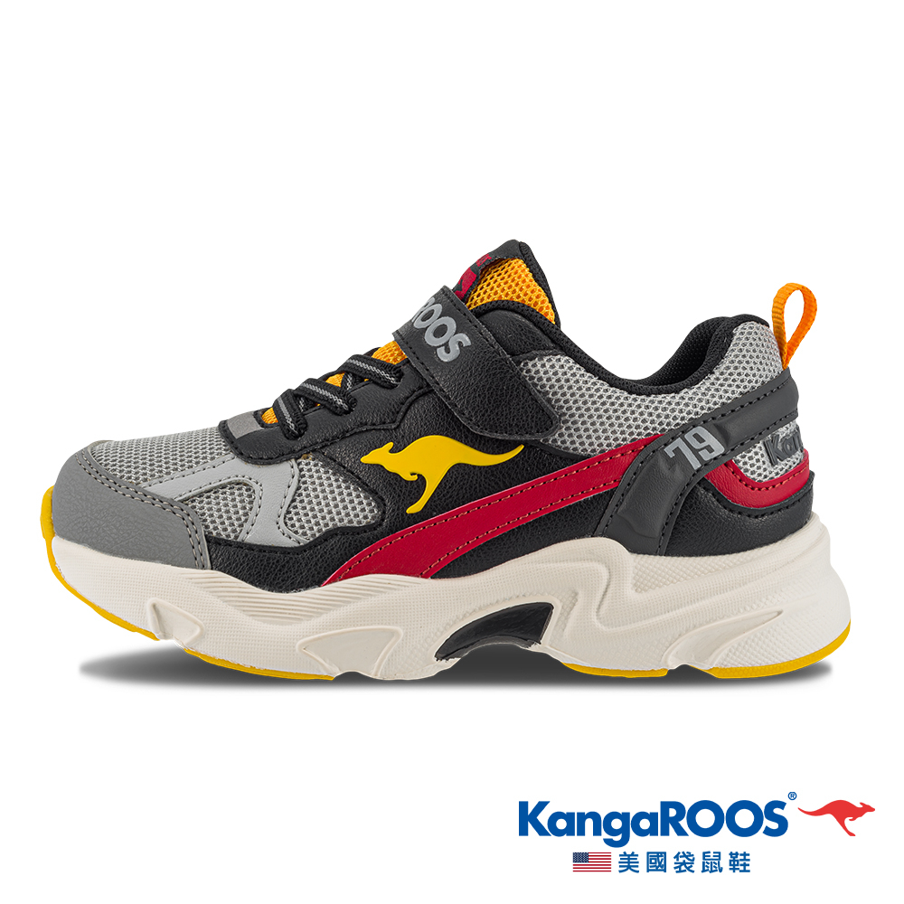 【KangaROOS 美國袋鼠鞋】 童鞋 ROKKIE 79 復古老爹 運動跑鞋 (黑/紅/黃-KK31940)