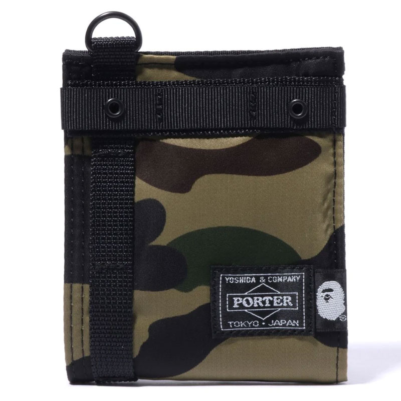 A BATHING APE X PORTER 1ST CAMO WALLET 釦式 零錢包 短夾 (綠迷彩)