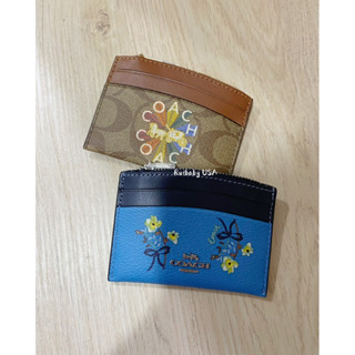 免運 ✨臺灣現貨✨美國🇺🇸Coach新款 皮革 花花 藍色 老花 咖啡 卡夾 拉鍊 卡片 證件 真皮 零錢包 牛皮 卡包
