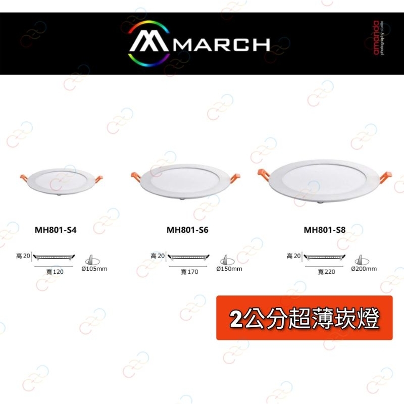(A Light)附發票MARCH LED 超薄型 崁燈 6w 10.5cm/15w 15cm/18w 20cm 保一年