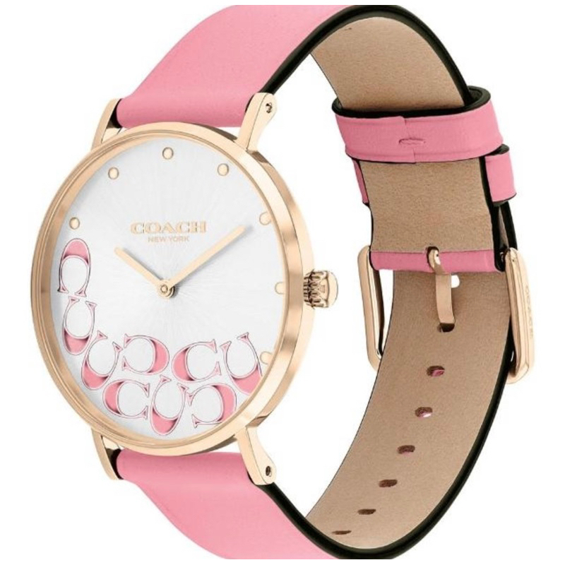 COACH 公司貨 Perry 玫瑰粉色CC皮帶36mm女錶 CO14504135