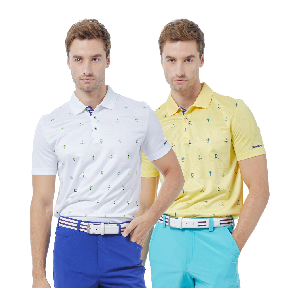 Snowbee Golf 男士線形紋提花短袖Polo衫(吸濕排汗 翻領修身速乾上衣 高爾夫球衣 健身 爬山 戶外 運動)