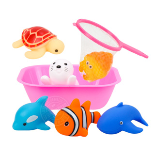 (現貨開發票) 6入海洋動物洗澡玩具啾啾+水盆(海龜版)(ST安全漆讓您買的安心)【888便利購】