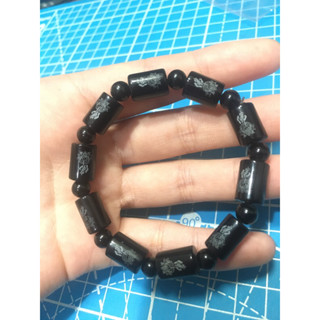 天然清透黑玉隨 佛蓮花 串珠手鍊/首飾/手鍊/手環