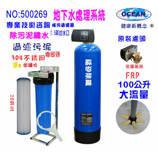 地下水過濾100公升原裝自動濾頭錳砂濾下6爪大流量逆洗除汙除鐵20英吋大胖pp綿濾水器淨水器貨號500269