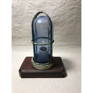古董銅製藍色玻璃老船燈