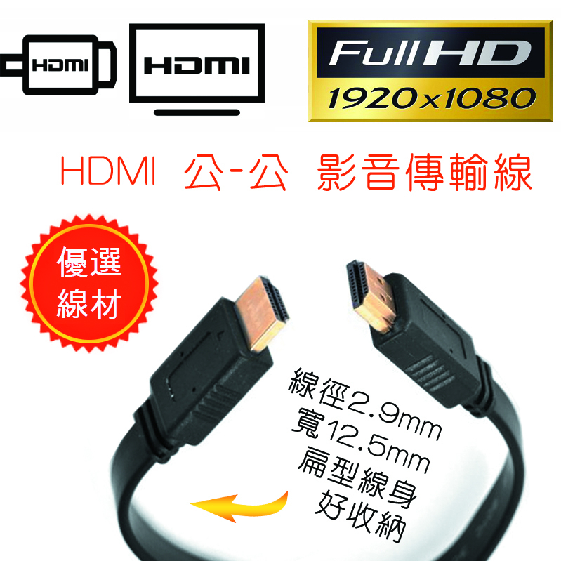 電視影音傳輸線 V1.4版 HDMI 公-公 超薄 扁型線 支援1080P 高清影音同步 螢幕線 線長自選