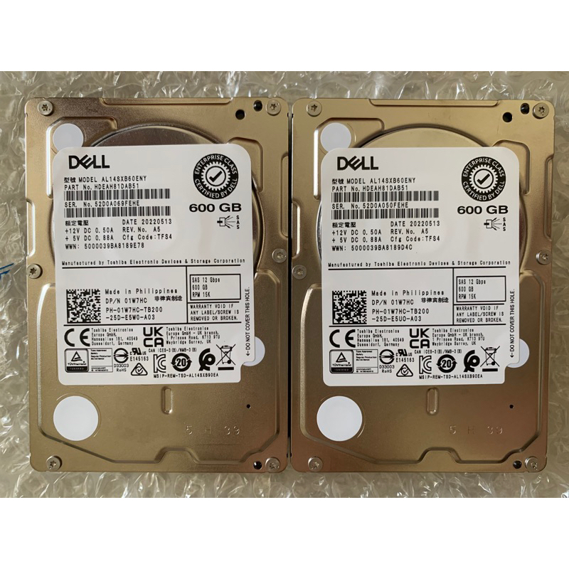 Dell 伺服器硬碟2.5吋 SAS 600GB 15K RPM 12Gb/s 全新未使用