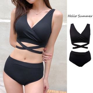 Hello Summer現貨快速出貨❤️交叉綁帶背心式比基尼保守bikini溫泉衣女生泳衣 2025