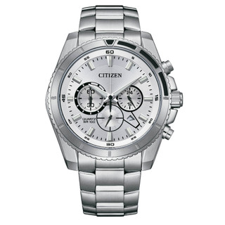 CITIZEN 星辰【AN8200-50A】Chronograph 紳士三眼計時石英男錶 /銀面 /44mm