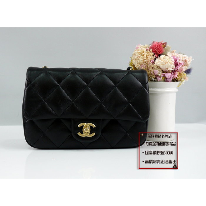 ☆優買二手精品名牌店☆ CHANEL AS3457 黑 羊皮 愛心 金鍊 MINI COCO 20 斜背包 肩背包 全新