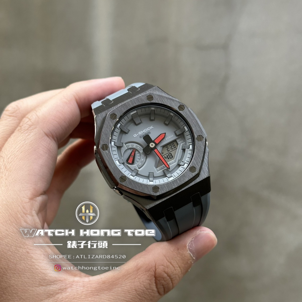 []錶子$行頭[] G-SHOCK "改裝成品" 黑紅針 槍殼 灰膠帶 GA-2110ET-8A