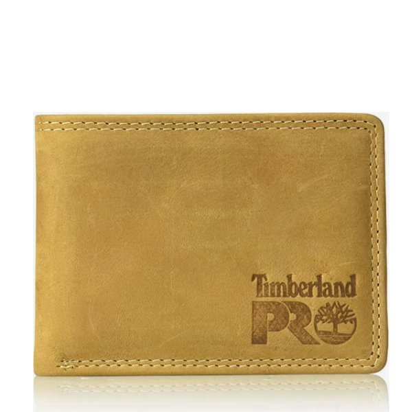 【Timberland PRO】 黃色磨砂皮皮夾+可分離式卡夾+鐵盒裝+RFID防盜 男皮夾