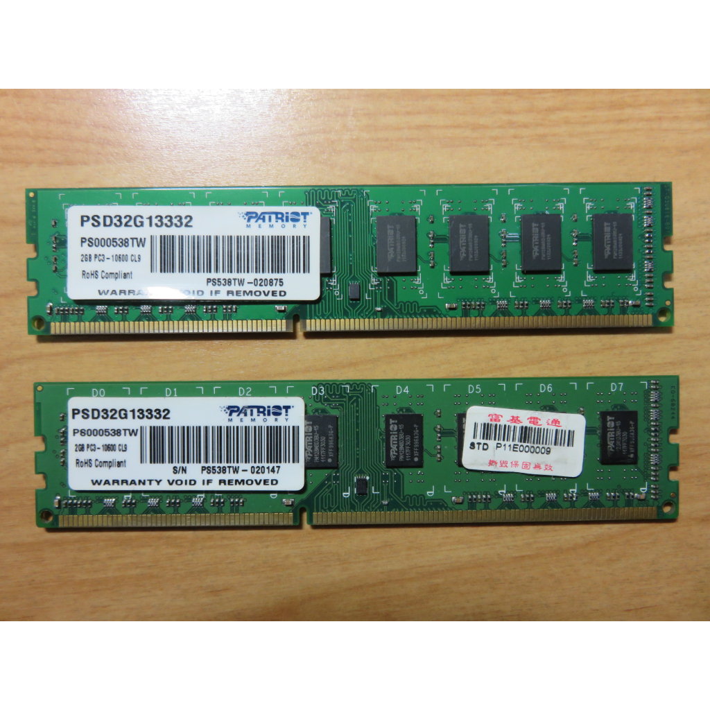 D.桌上型電腦記憶體-Patriot 美商博帝 DDR3-1333雙通道 2GB*2共4GB 不分售 直購價130