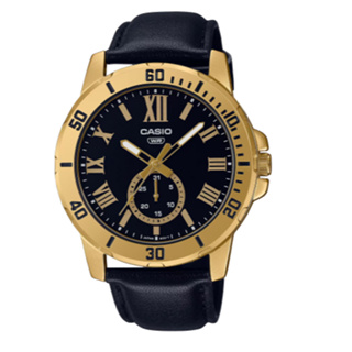 CASIO 紳士時尚羅馬時刻日期顯示皮帶腕錶 MTP-VD200GL-1B