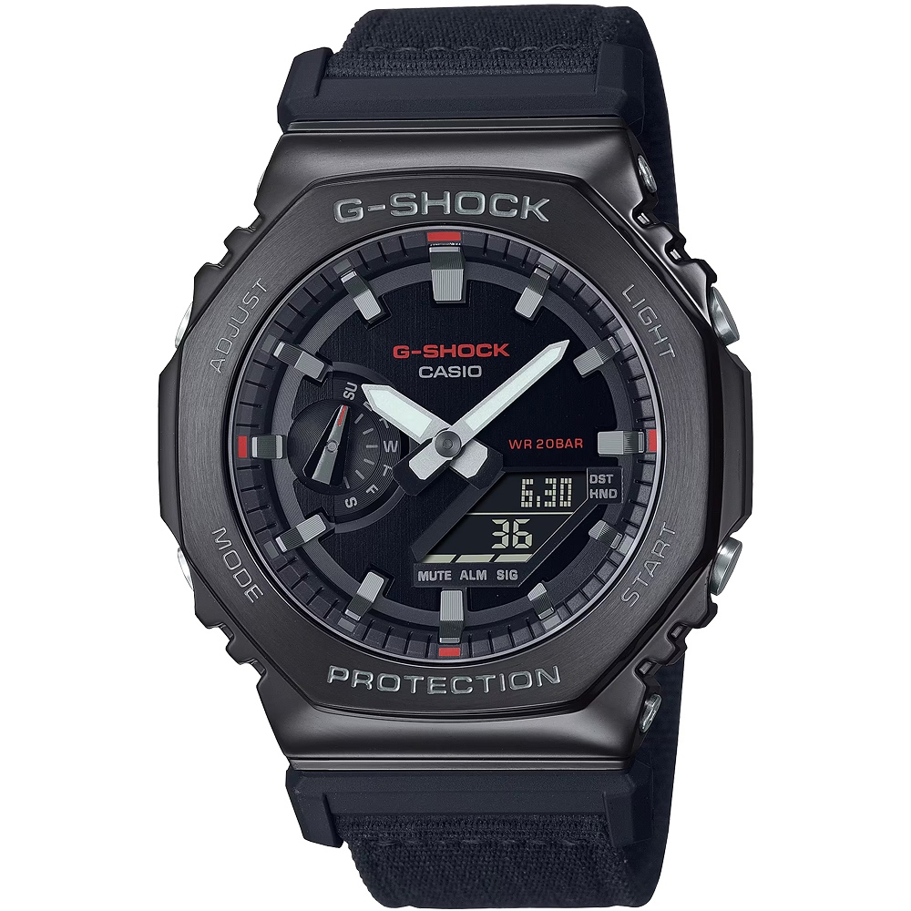 CASIO 卡西歐 G-SHOCK 時尚八角農家橡樹 金屬錶殼 雙顯手錶-黑 GM-2100CB-1A