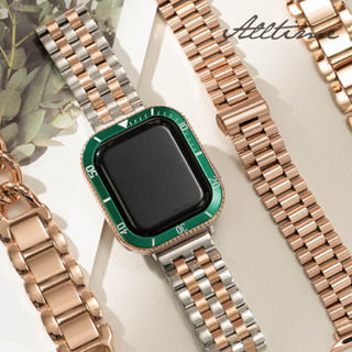 【AllTime】極奢設計款｜綠玫金水鬼殼×不鏽鋼Apple watch錶帶套組 44 / 45mm