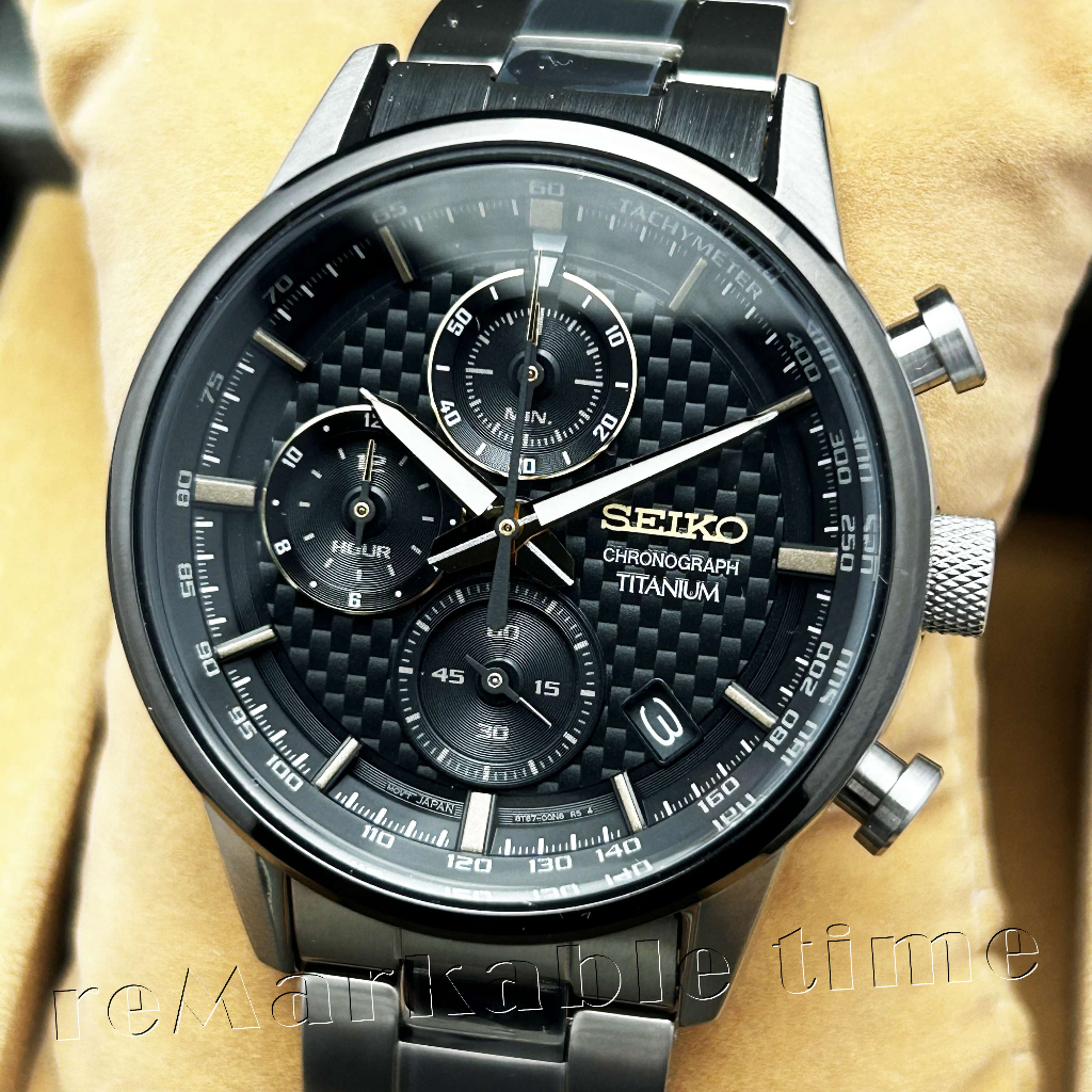 【SEIKO 三眼計時手錶】計時碼表鈦金屬Curved Hardlex男錶款SSB391/SSB391P1