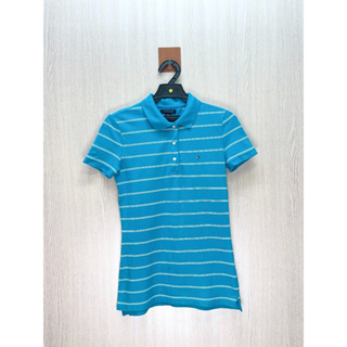 Tommy Hilfiger 專櫃 藍色條紋小Logo棉質Polo衫