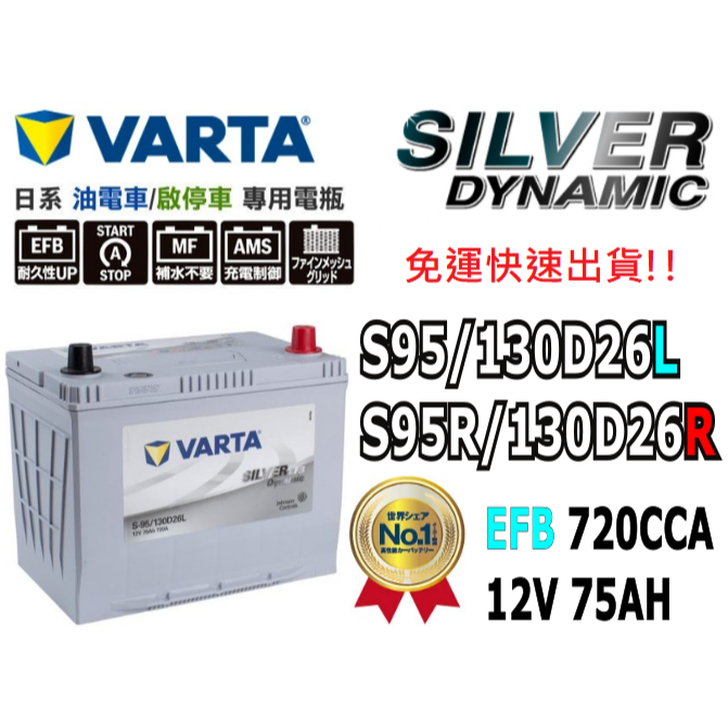 全新VARTA華達 S95/130D26L S95R/130D26R EFB 啟停車 油電車電瓶 電池 有排氣孔S115