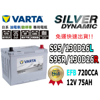 全新VARTA華達 S95/130D26L S95R/130D26R EFB 啟停車 油電車電瓶 電池 有排氣孔S115