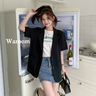 Waroom|現貨 J51 中長板-韓系薄款高級感短袖西裝外套|女裝|小西服|小個子|氣質|OL|西服|西裝|外套