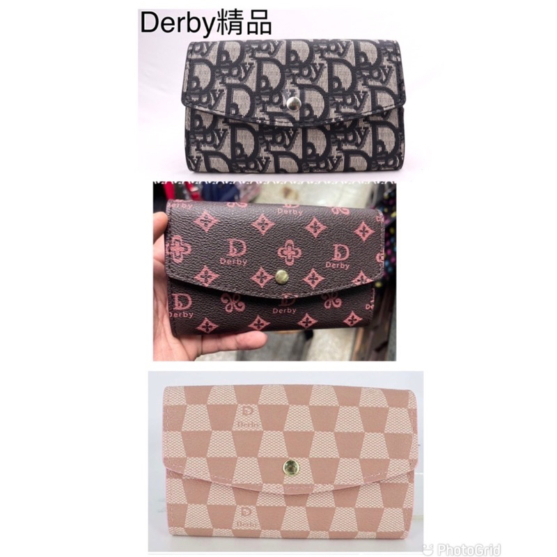 新品上市-德比derby乾燥玫瑰粉花紋 滿版字母 粉格紋造型信封式中夾（免運優惠）