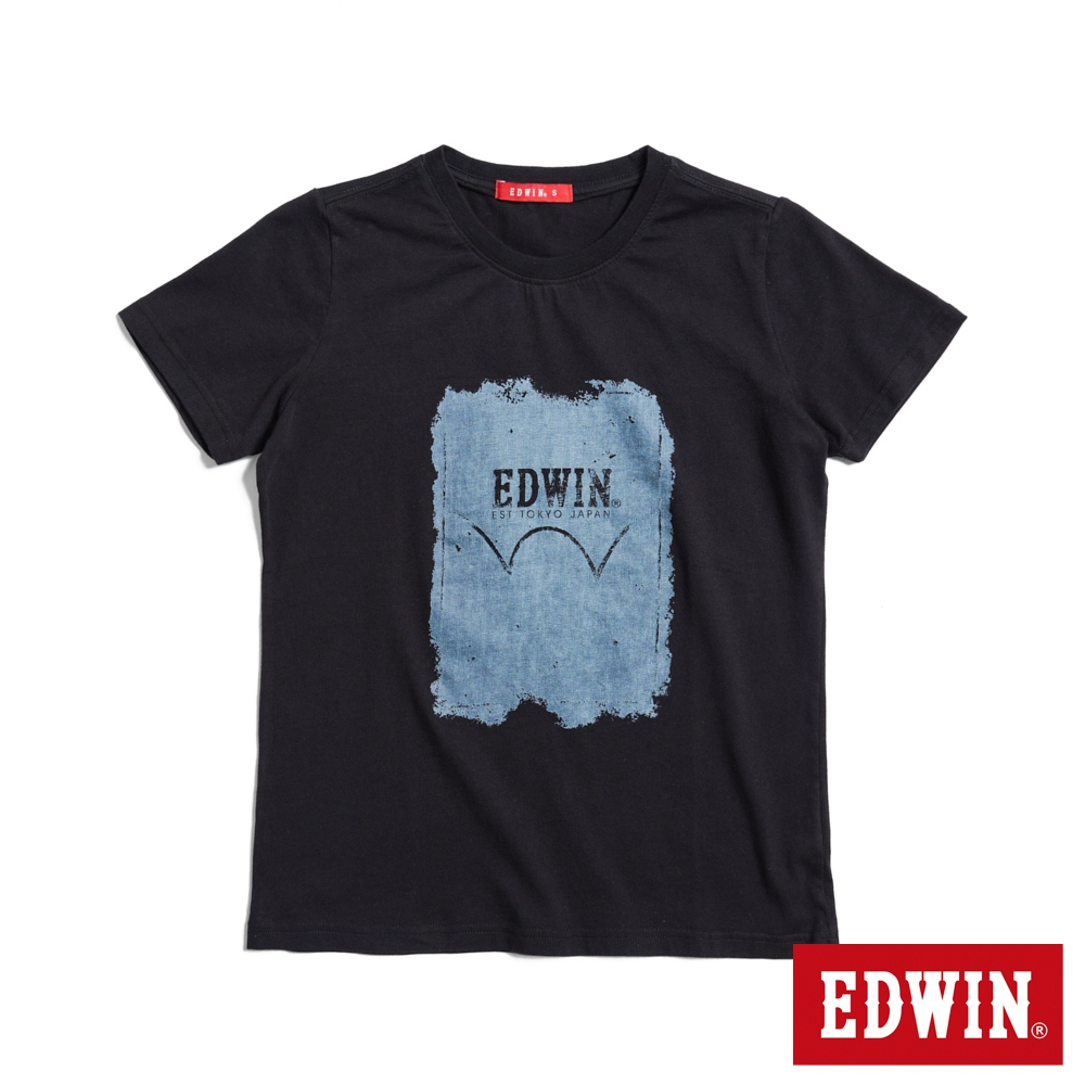 EDWIN 人氣復刻款 牛仔印花LOGO短袖T恤(黑色)-女款