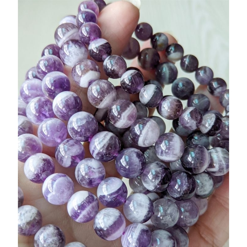 紫白相織的夢幻紫晶/虎牙紫晶 二月誕生石 紫晶手珠 手串手鍊 老型珠 紫水晶手排