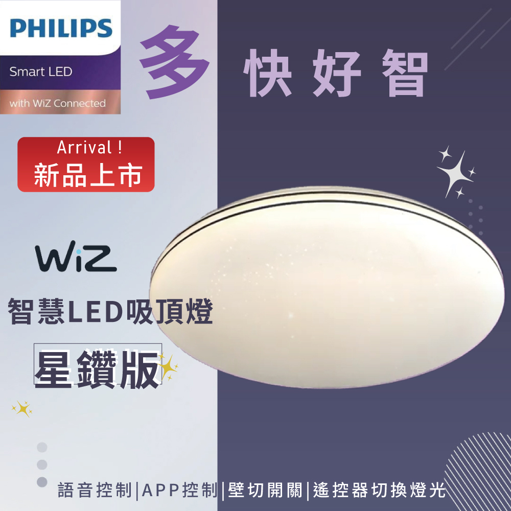 可升5年保固 飛利浦 PHILIPS WiZ 80W 智能LED吸頂燈 星鑽版 PW012 贈美妍吸頂燈【高雄永興照明】