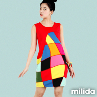 milida 無袖方塊拼貼洋裝 MMRYFP038