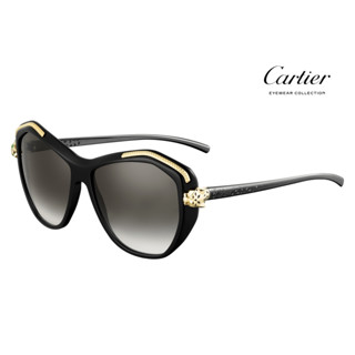 Cartier T8201074 卡地亞品牌太陽眼鏡｜復古經典美洲豹黑色貓眼大臉墨鏡 女生品牌眼鏡框【幸子眼鏡】