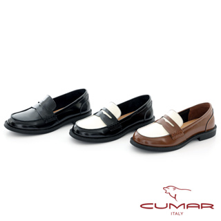 【CUMAR】復古光感全真皮樂福低跟鞋