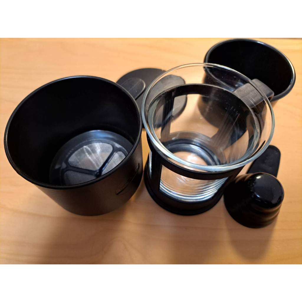 二手 bodum 不鏽鋼濾網咖啡壺+HARIO 量匙 (單人份) 9成新