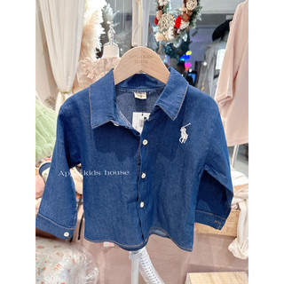 Apple kids house 刺繡薄款牛仔襯衫 男童襯衫 實品拍攝 快速出貨