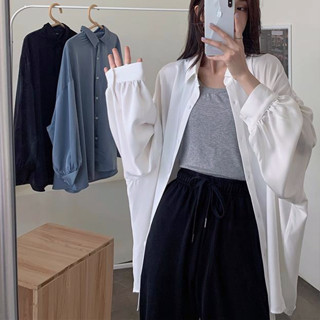 [JODIES】冰絲防曬衣女 夏季薄款寬鬆白色雪紡衫 防曬襯衫 開衫外套中長款 素色百搭韓版襯衣上衣